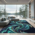 Turquoise Blue Feather Swirl Accent Rug