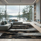 Distressed Black Wood Grain Stripes Rug