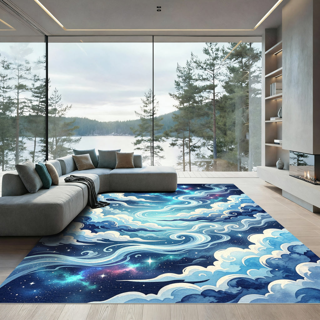 Celestial Starry Sky Swirling Clouds Rug