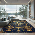 Golden Celestial Compass Navigational Map Rug