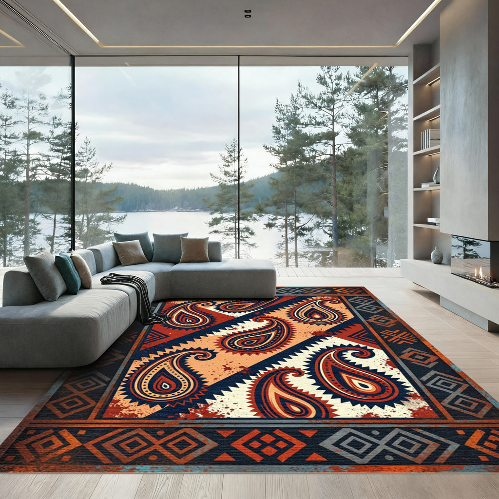 Vibrant Paisley Tribal Diamond Rug