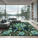Elegant Teal Rose Bouquet Botanical Rug