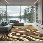 Earthy Brown Flowing Abstract Waves Rug