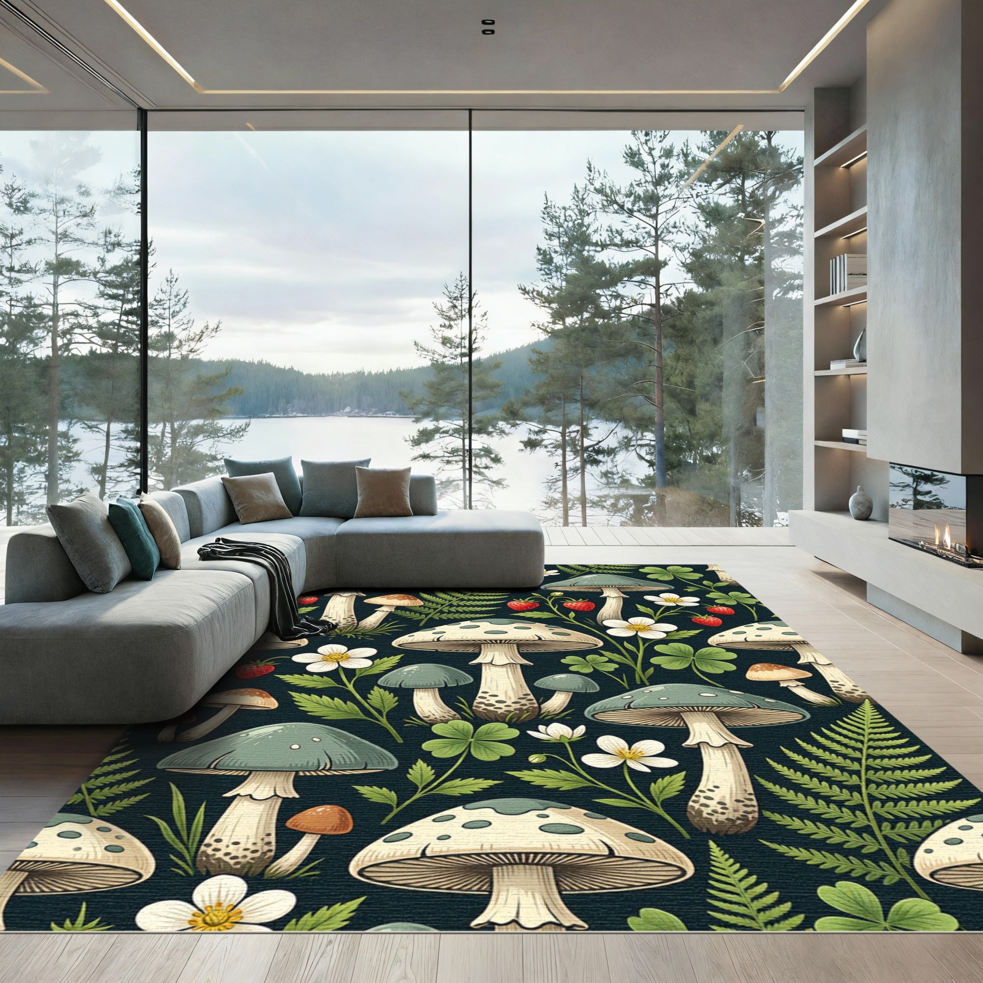 Whimsical Toadstool Mushroom Forest Meadow Rug