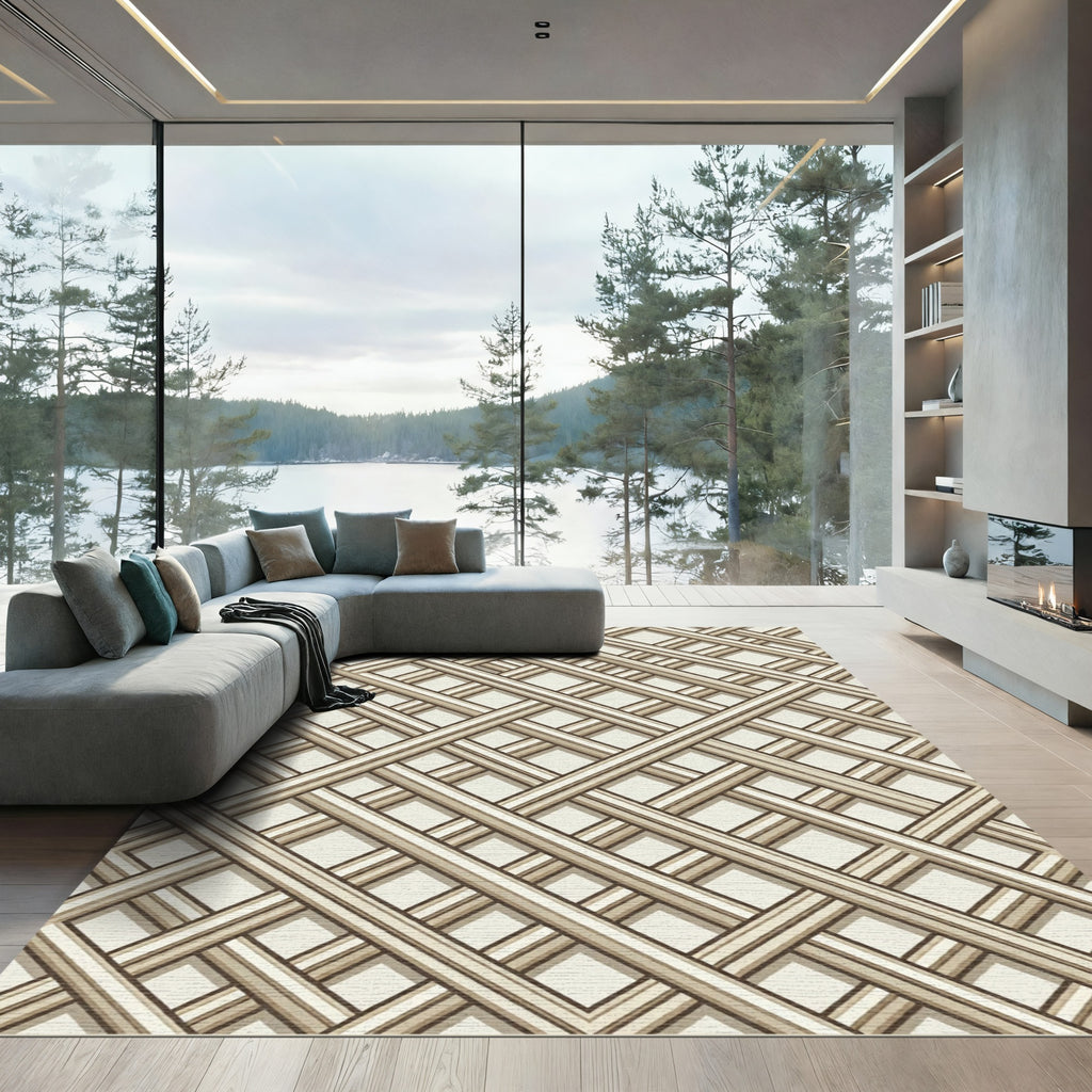 Geometric Taupe Intersecting Lattice Rug