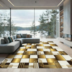 Golden Art Deco Geometric Checkerboard Rug