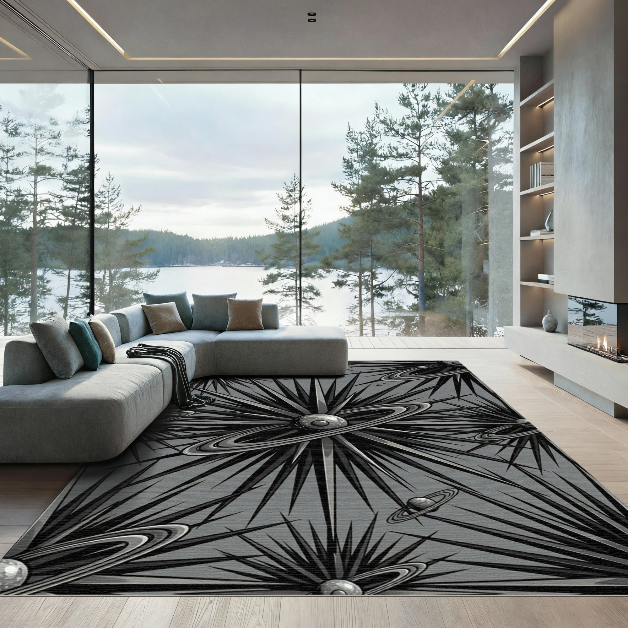 Gray Starburst Galactic Rings Rug