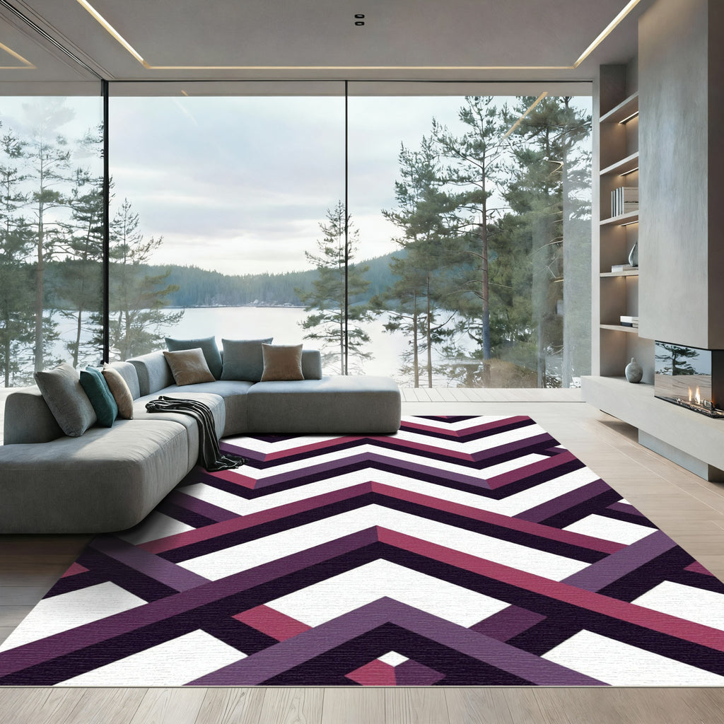 Modern Purple Geometric Chevron Art Rug
