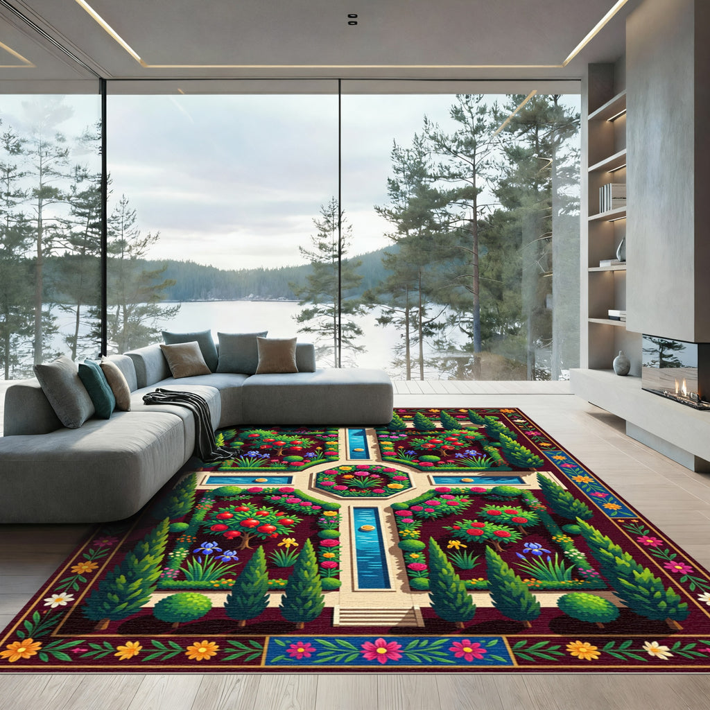Symmetrical Pomegranate Orchard Botanical Landscape Rug