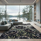 Dramatic Black Poppy Floral Arrangement Rug