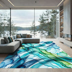 Ethereal Teal and Lime Fluid Wave Rug