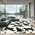Whimsical Dark Feline Silhouette Illustration Rug