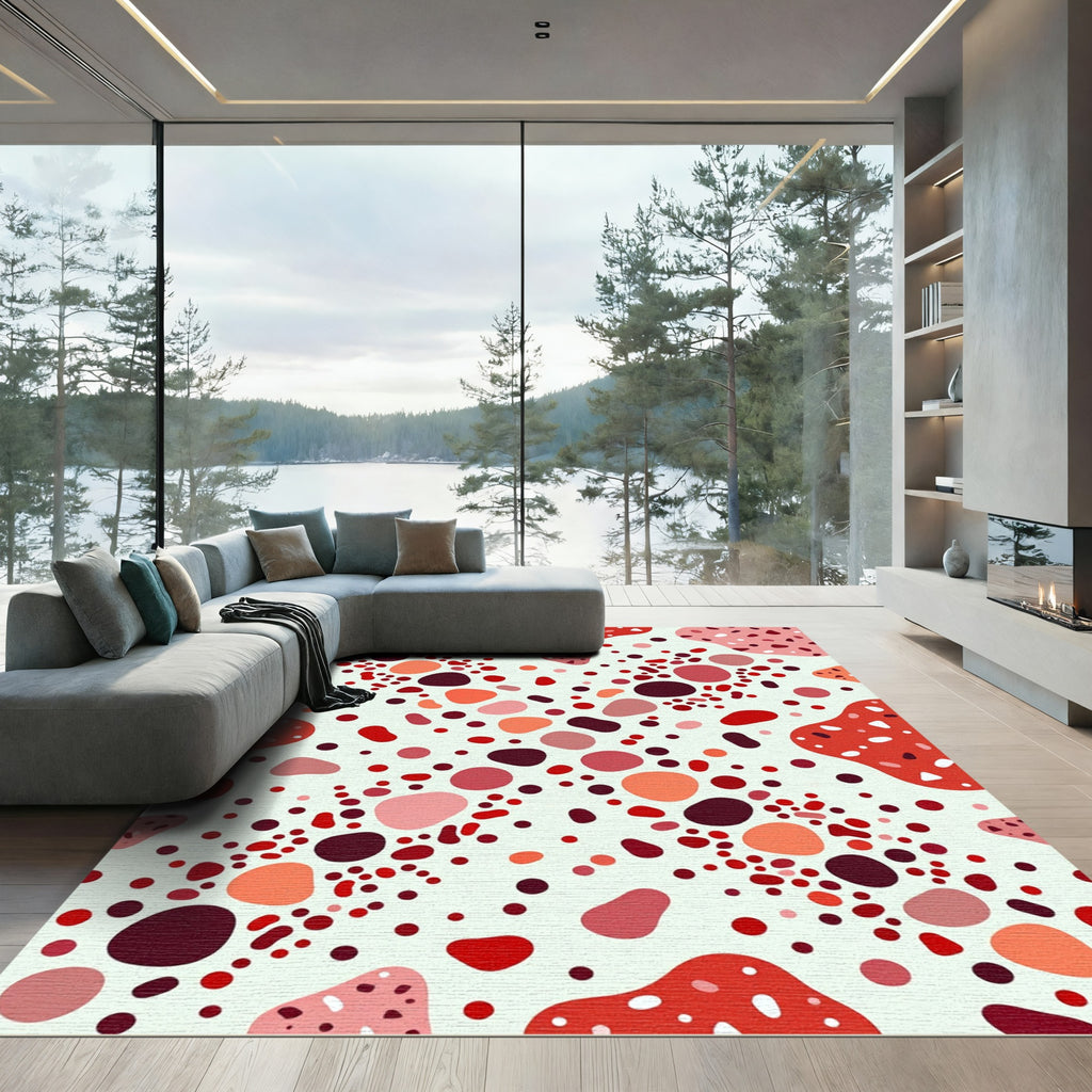 Vibrant Red Abstract Terrazzo Pebble Art Rug