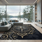 Regal Gold Filigree Compass Medallion Rug