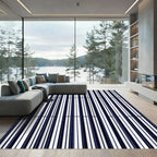 Classic Navy White Vertical Stripe Rug