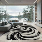 Minimalist Monochrome Abstract Swirling Vortex Rug