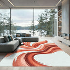 Abstract Crimson Flowing Wave Swirl Rug