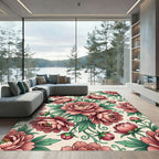 Vintage Blush Peony Botanical Illustration Rug