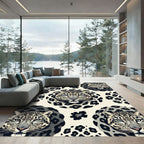 Monochromatic Snow Leopard Heads Animal Art Rug