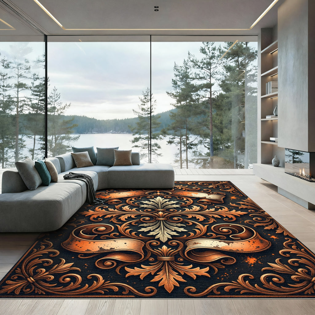 Ornate Copper Scroll Filigree Scrollwork Rug