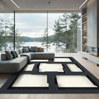 Modern Matte Black Geometric Frame Rug
