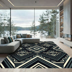 Bold Teal Geometric Diamond Zigzag Rug