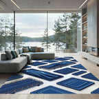 Modern Navy Abstract Fluid Wave Rug