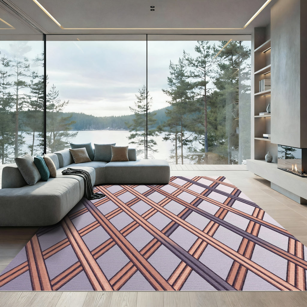 Sophisticated Copper and Charcoal Lattice Rug