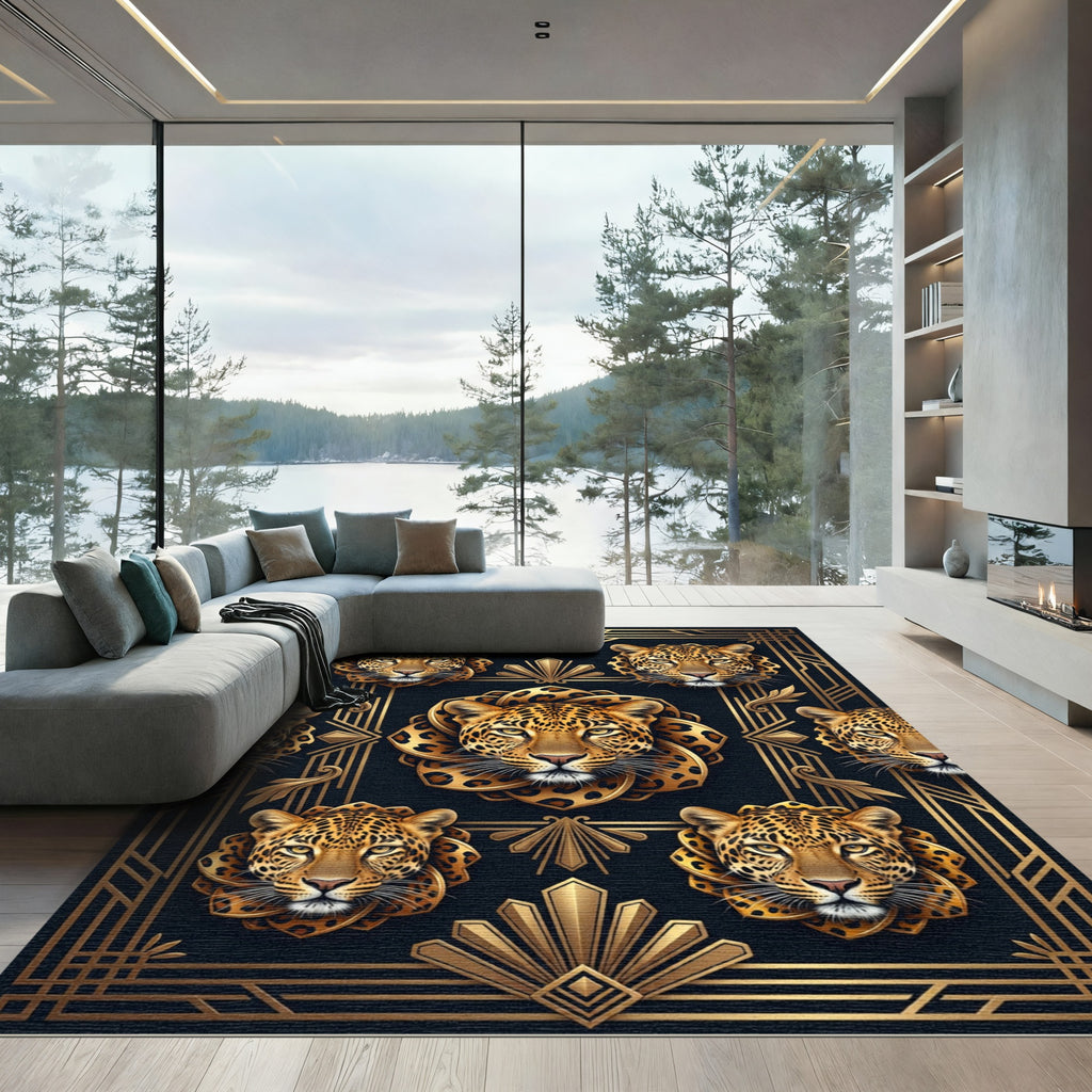 Art Deco Gold Leopard Portrait Frame Rug
