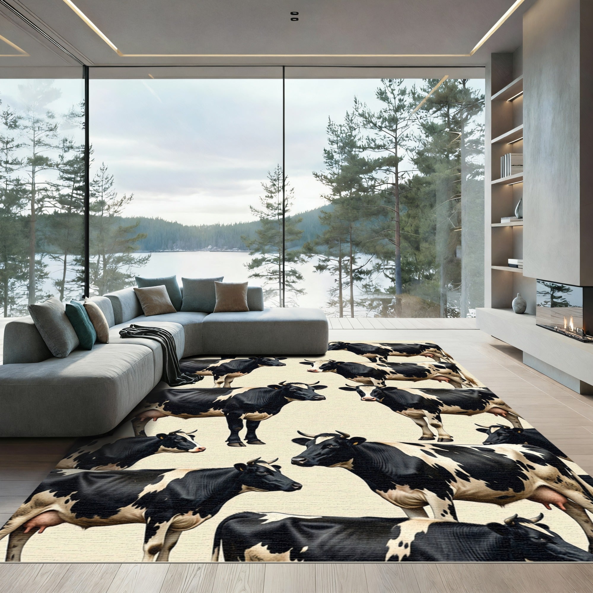 Black and White Holstein Cow Herd Rug