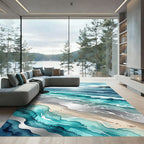 Coastal Teal Ocean Wave Watercolor Rug