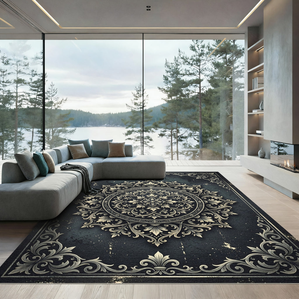 Ornate Dark Floral Medallion Rug