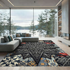 Ornate Silver Star and Floral Tile Rug