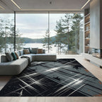 Modern Charcoal Abstract Crosshatch Art Rug