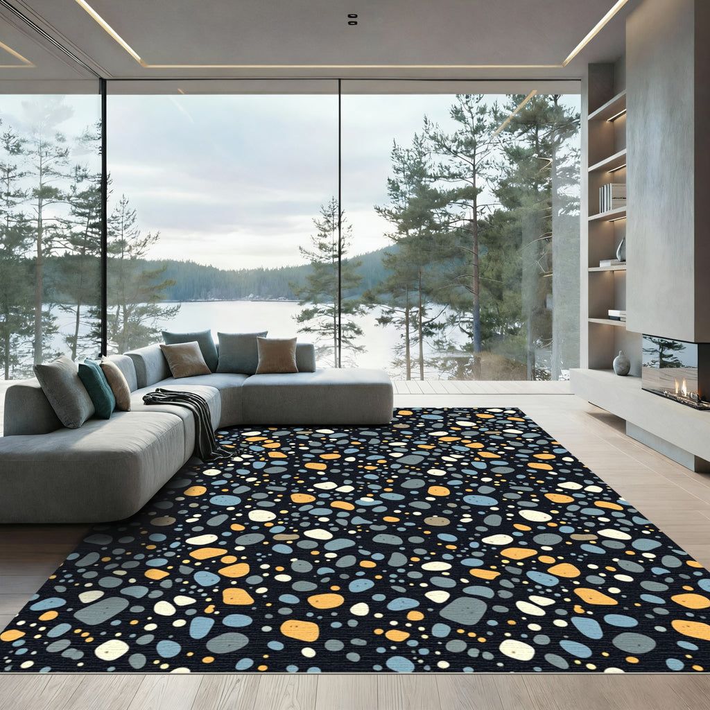 Abstract Terrazzo Stone Confetti Black Rug