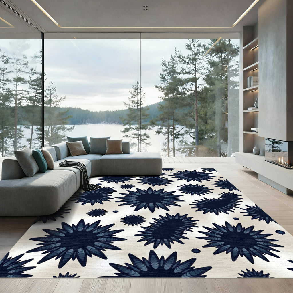 Celestial Navy Starburst Geometric Art Rug