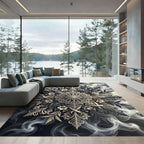 Monochrome Floral Filigree Mandala Rug