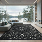 Ornate Black Ironwork Scroll Filigree Rug