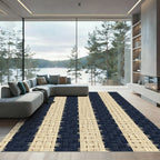 Modern Navy and Cream Vertical Stripe Rug