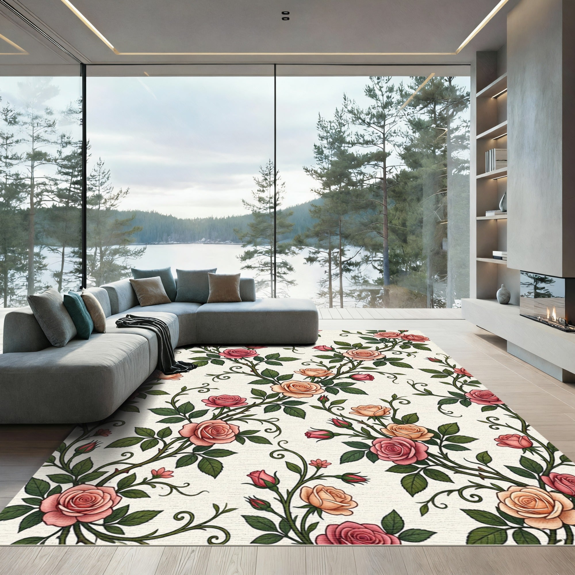 Vintage Rose Garland Floral Arrangement Rug