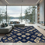 Deep Blue Golden Square Medallion Rug
