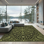 Olive Green Floral Medallion Art Rug
