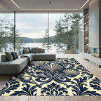 Navy Seashell Damask Inlaid Rug