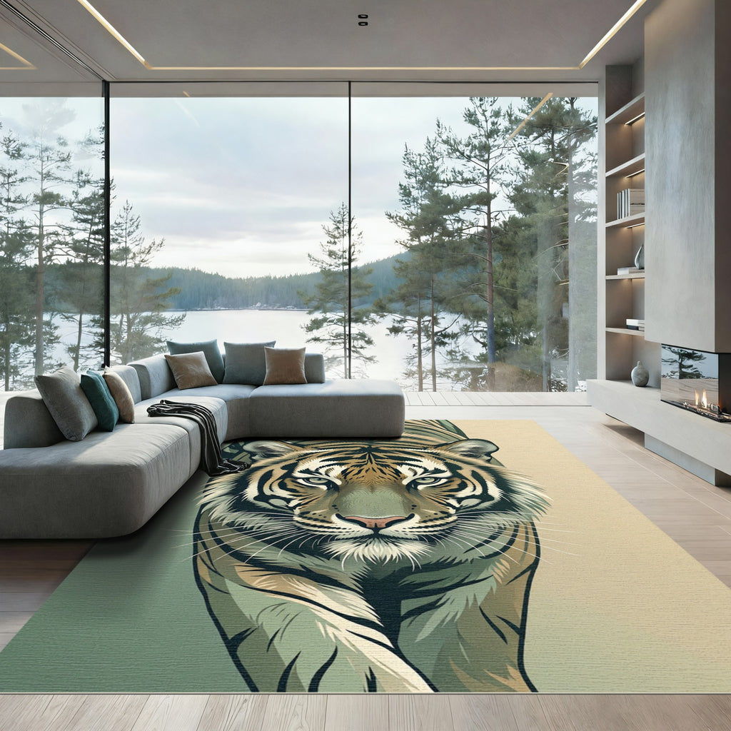 Majestic Tiger Face Green Beige Rug