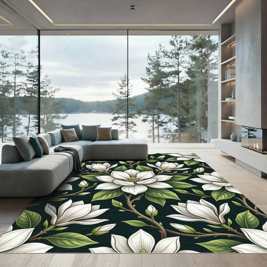 White Magnolia Bloom Garden Art Rug