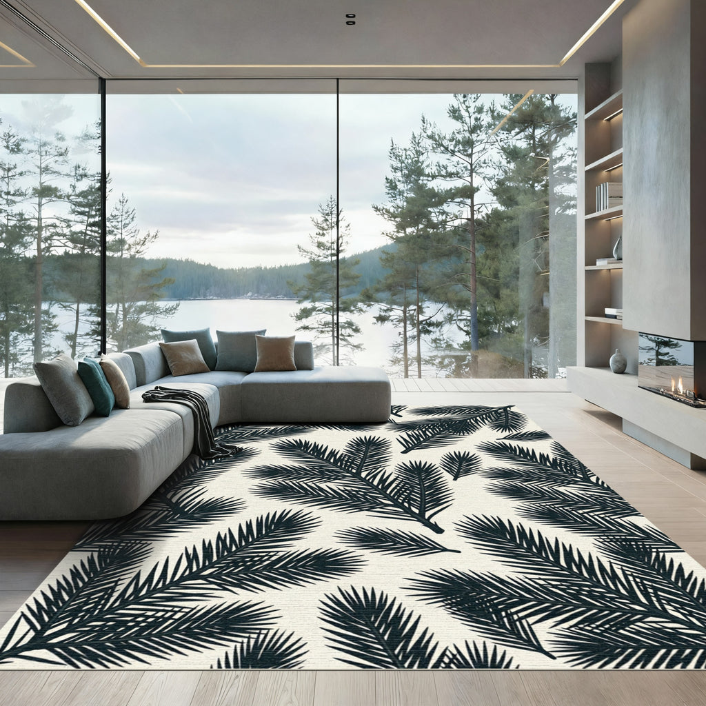 Minimalist Black Pine Needle Botanical Rug