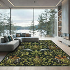 Ornate Green Griffins Shields Dolphins Rug