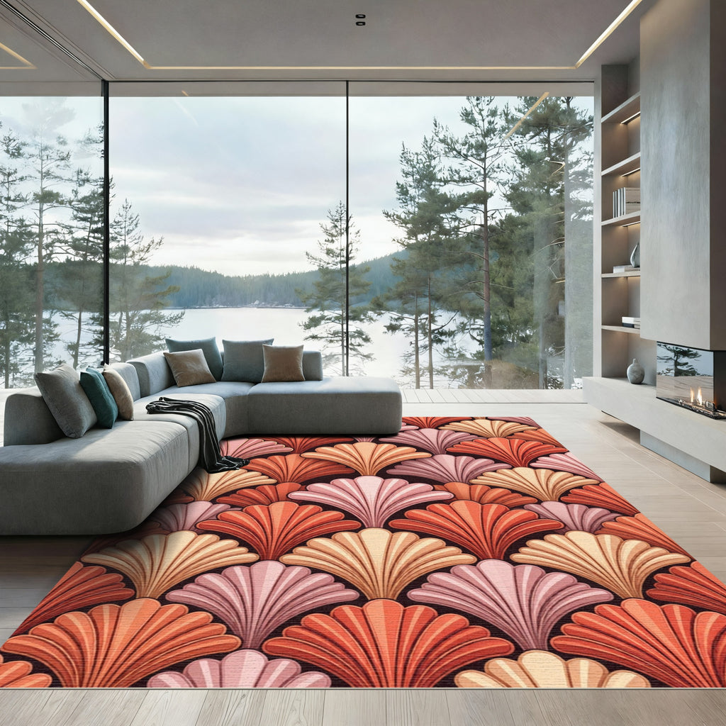 Art Deco Coral Fan Shapes Rug