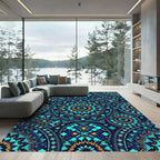 Electric Blue Teal Gold Mandala Rug