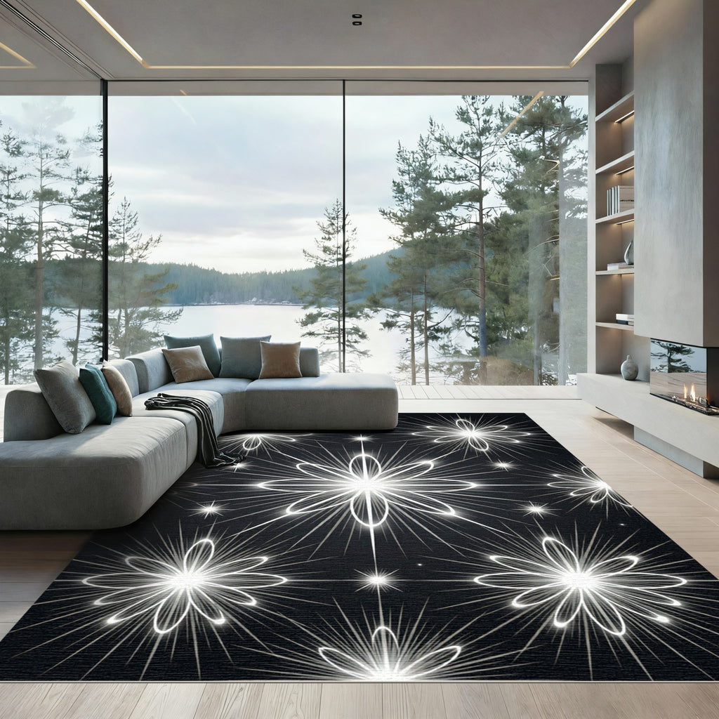 Radiant White Starburst Floral Rug